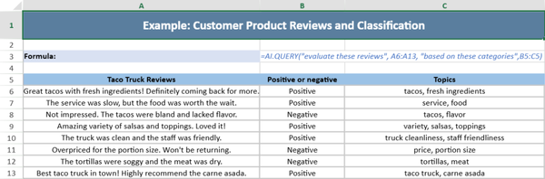Excel Server-Side APIs New AI.QUERY Function Example – Ask the Model Questions from Excel FileData