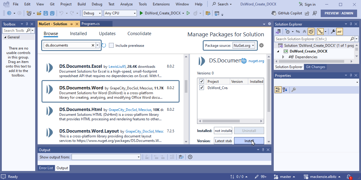 .NET Word API NuGet Package - Ds.Documents.Word