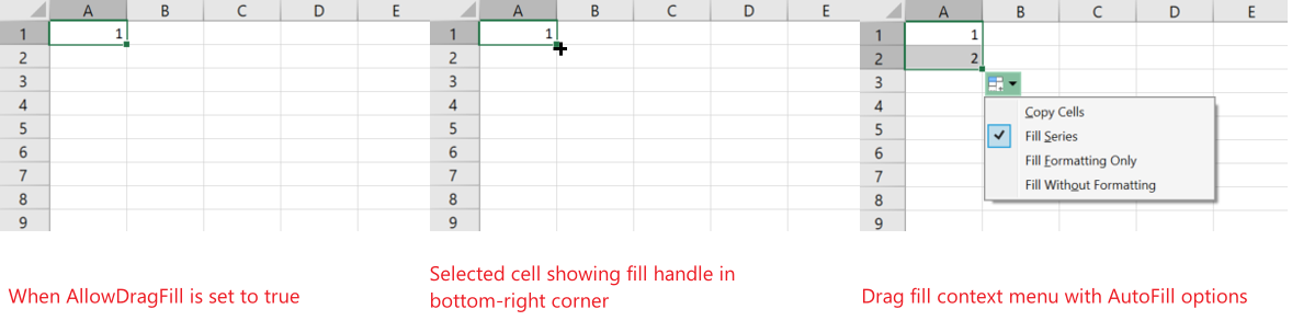 Drag Fill Support in WPF Spreadsheet Apps