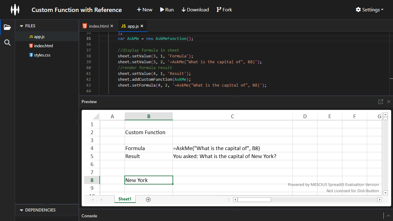 JavaScript Spreadsheet Custom Async Functions