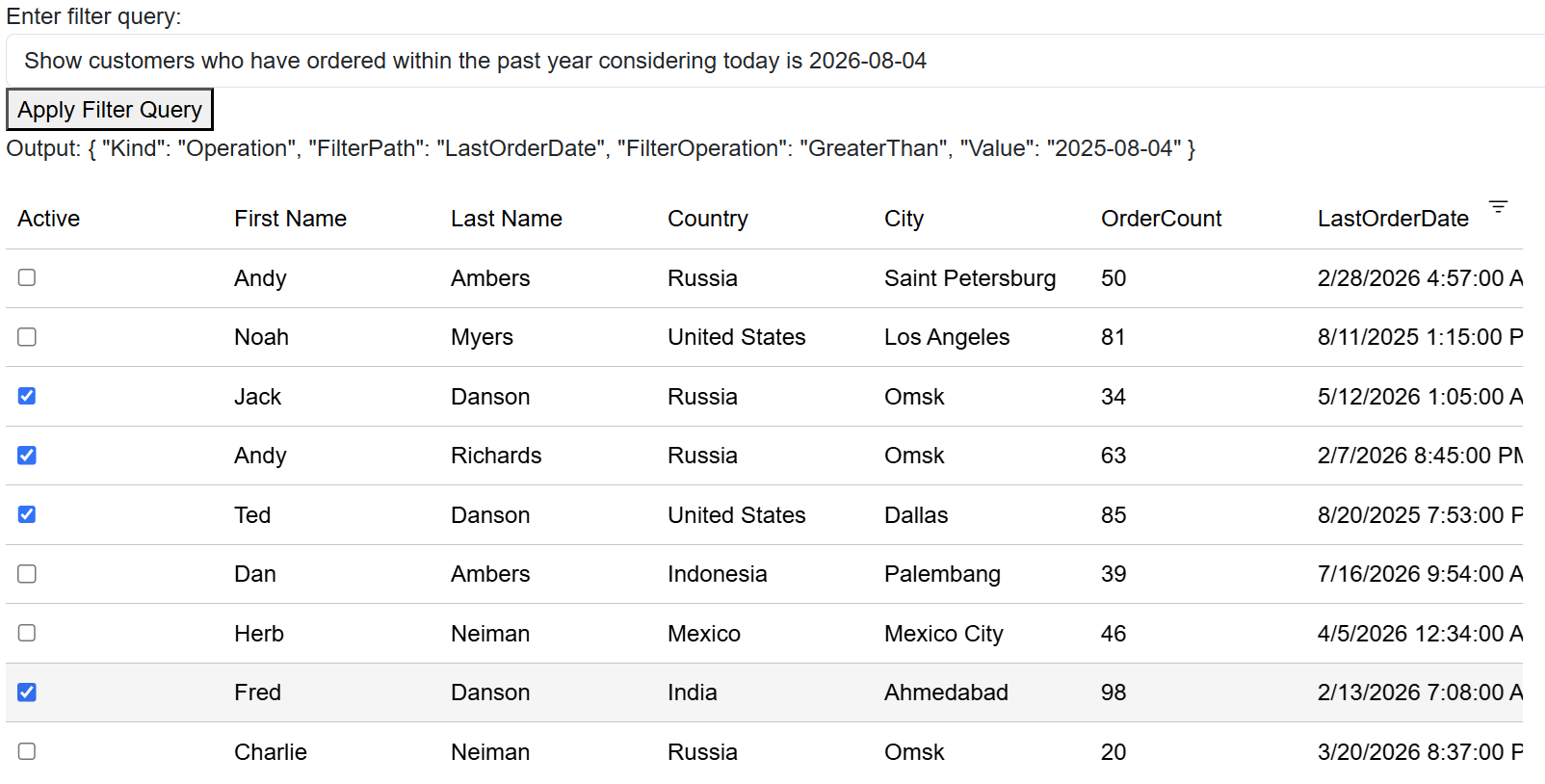 AI Filter Blazor FlexGrid Date