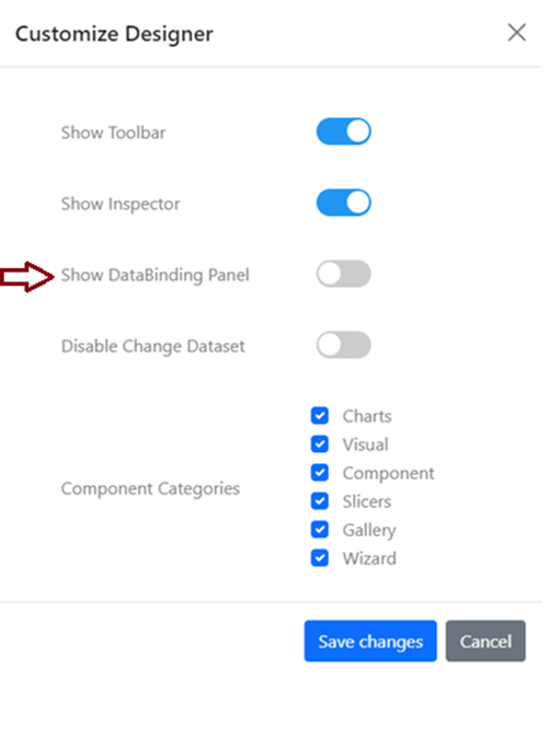 Customize Designer with the Show DataBinding Panel checked