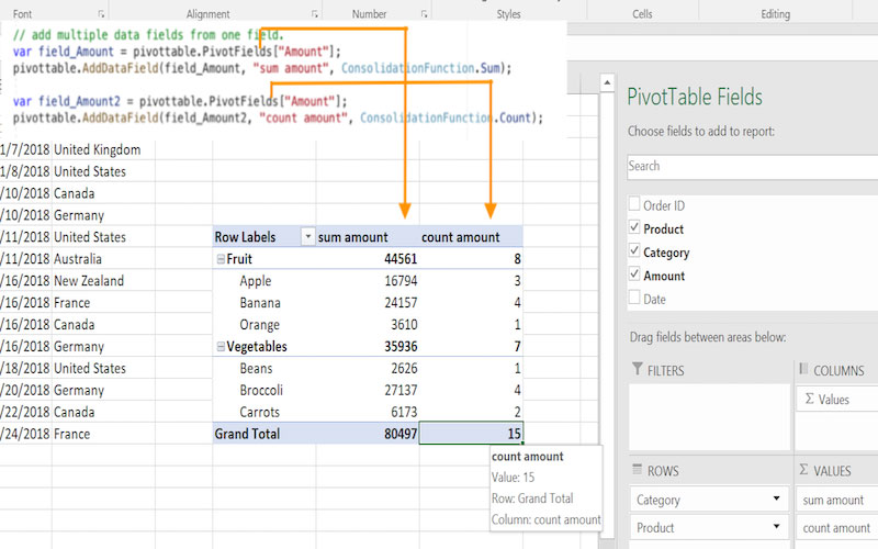 Create Multiple Data Fields From One Pivot Field using GrapeCity Documents for Excel .NET v3.2