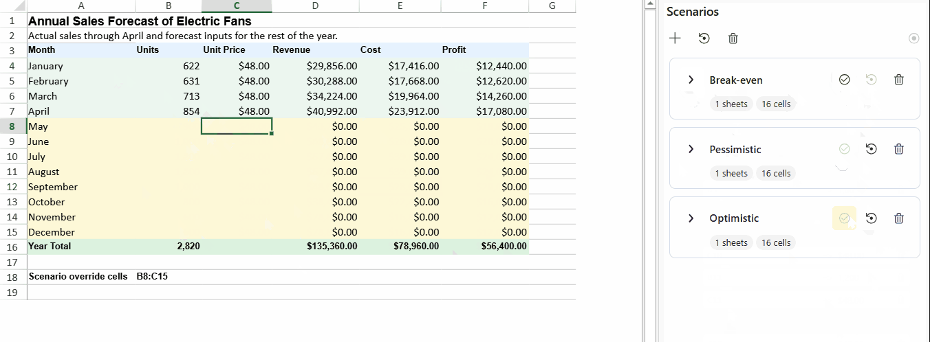 Scenario Manager in SpreadJS | JS Spreadsheet Control