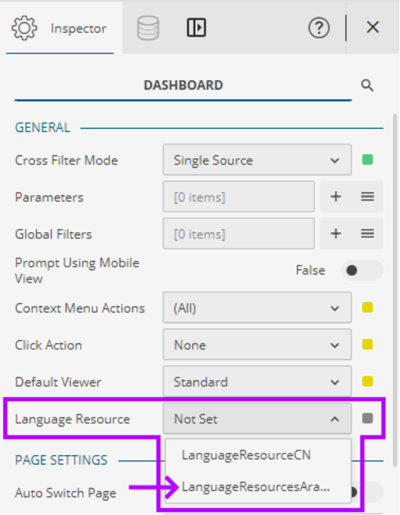 Dashboard showing Language Resource options