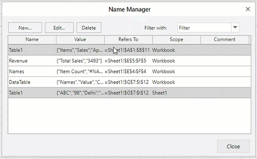 SpreadJS v15 - Manager Dialog Filter