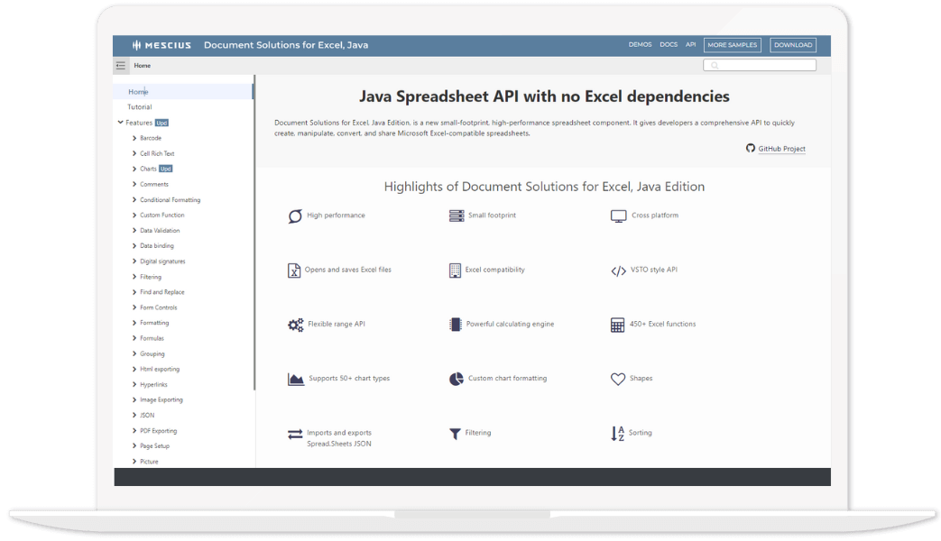 Document Solutions fort Excel Java Edition Demos