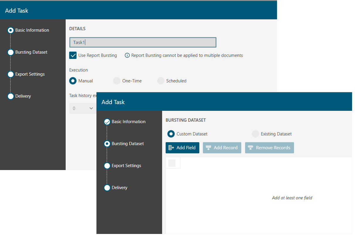 Choose to enable Report bursting with a Scheduled task