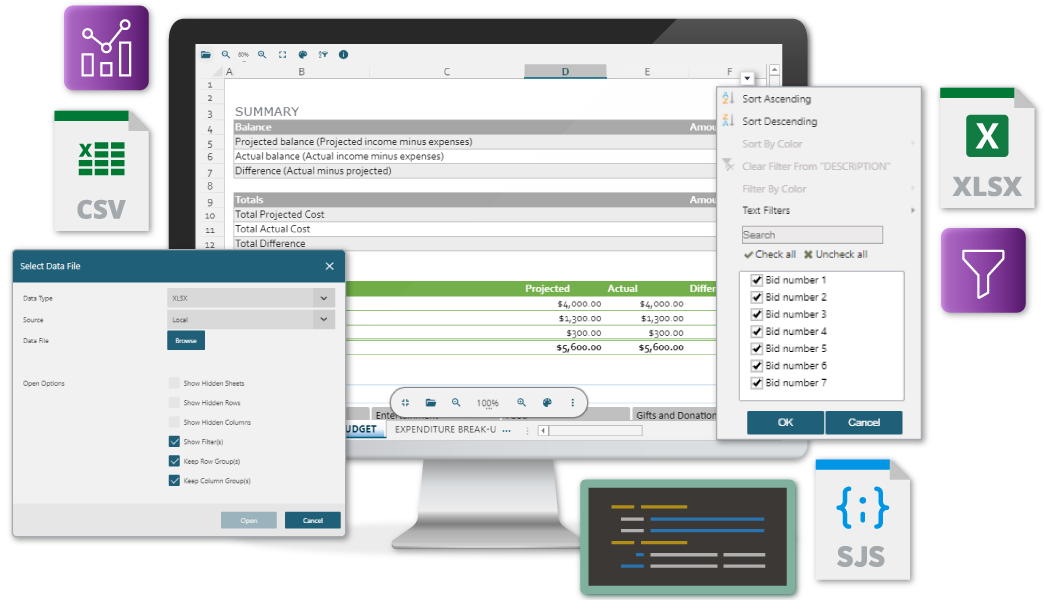 JavaScript Data Viewer - .xlsx, .sjs, .csv