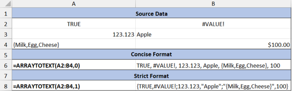 Excel Server-Side APIs New ARRAYTOTEXT Function Example –  Turn Arrays and Ranges into Text Strings