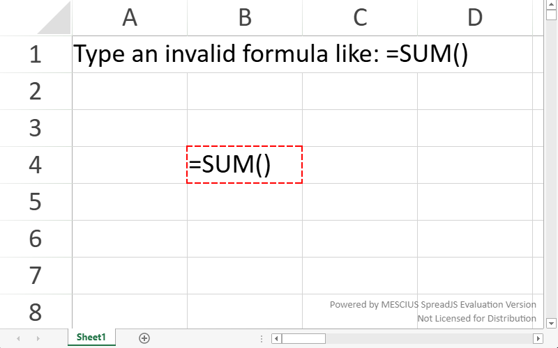 Apply Customer Invalid Formula Styling to JavaScript Spreadsheet Cells