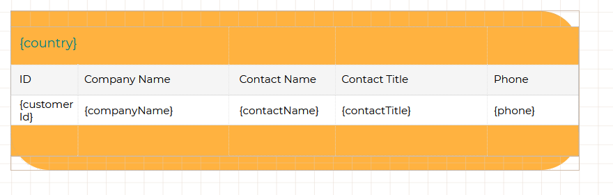 Design time with table inside of a container with rounded corners.