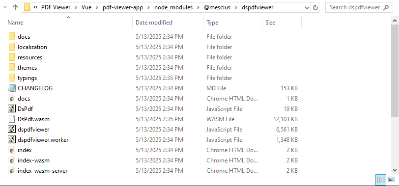 Node Modules Folder in the Vue PDF View Application | DsPdfViewer Install