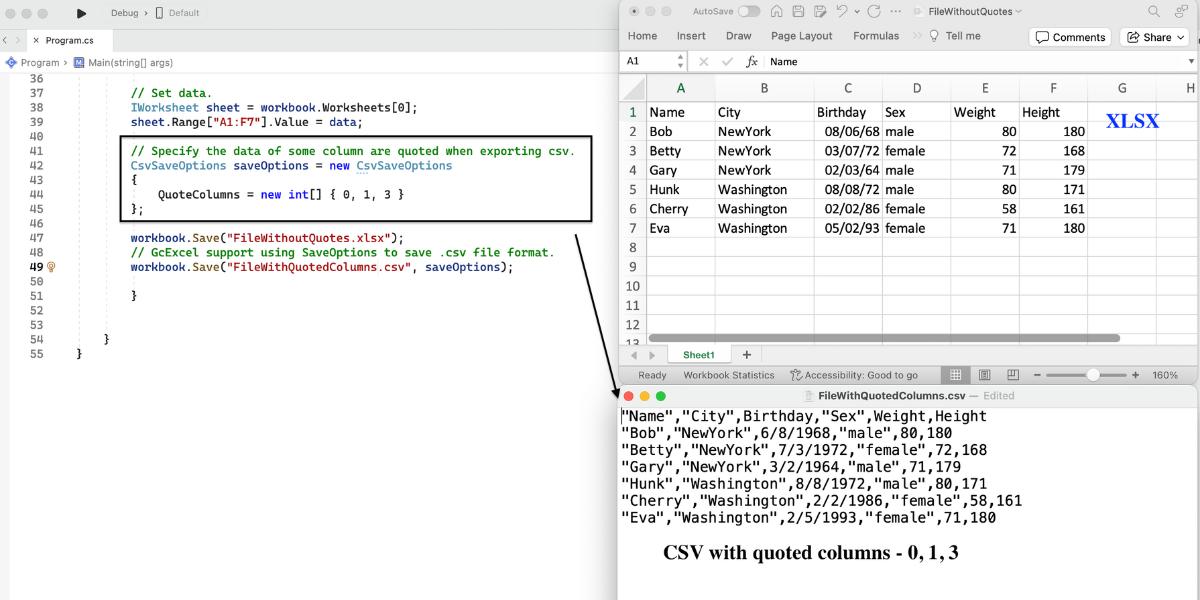 Specify columns to quote on exporting to CSV using .NET Excel API
