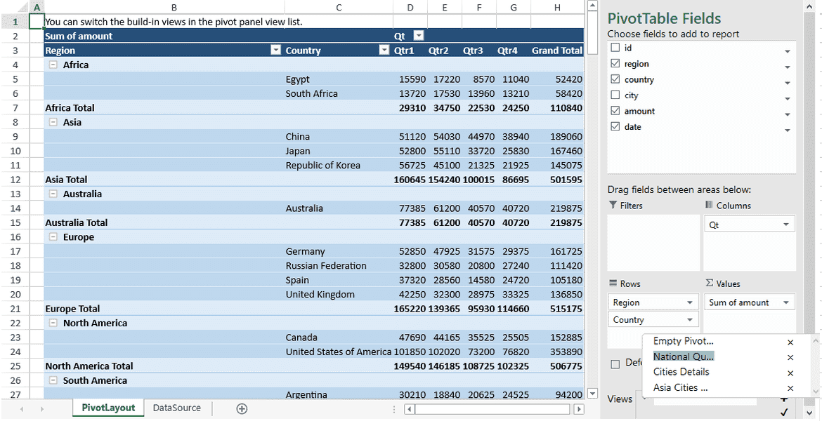 PivotTable Views