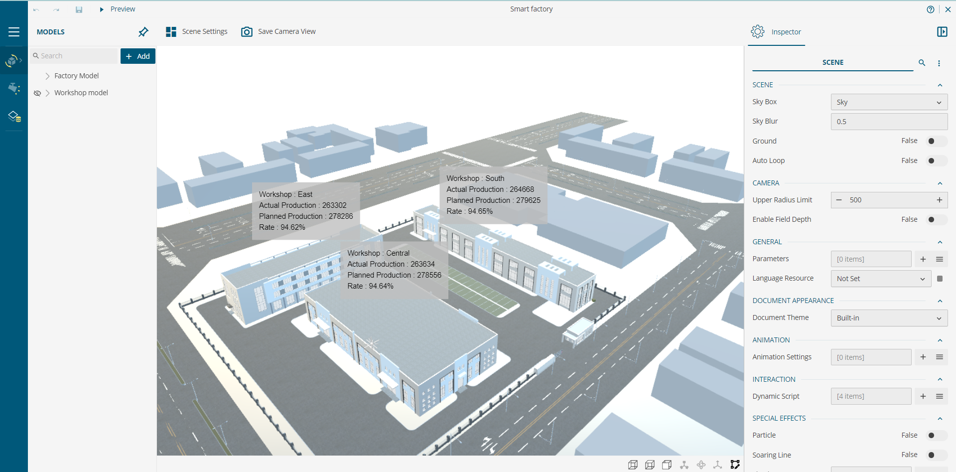 Example of the 3D scene designer in WynDashboards