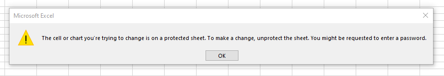 Excel prompt informing the user that worksheet is protected