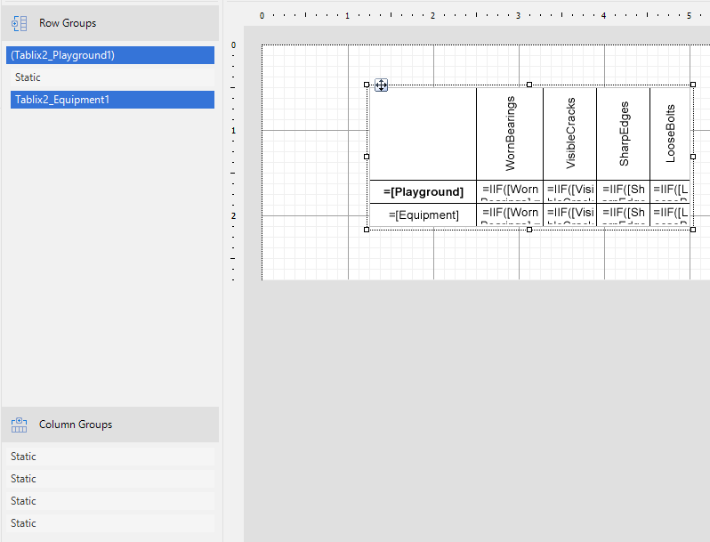 Group Editor view of the Tablix