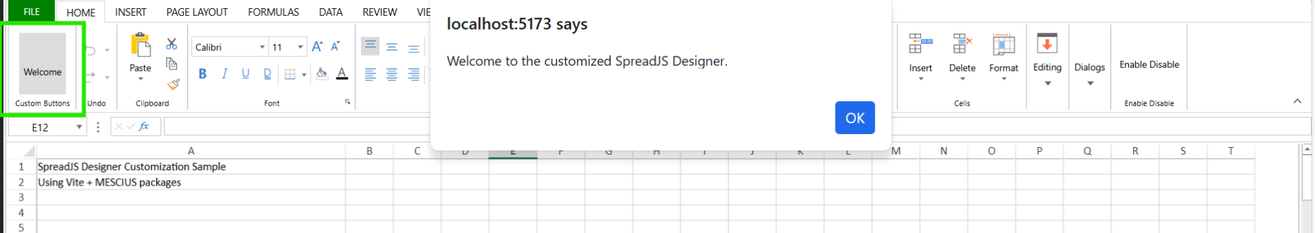 Add a Custom Button to a JavaScript Spreadsheet Ribbon application