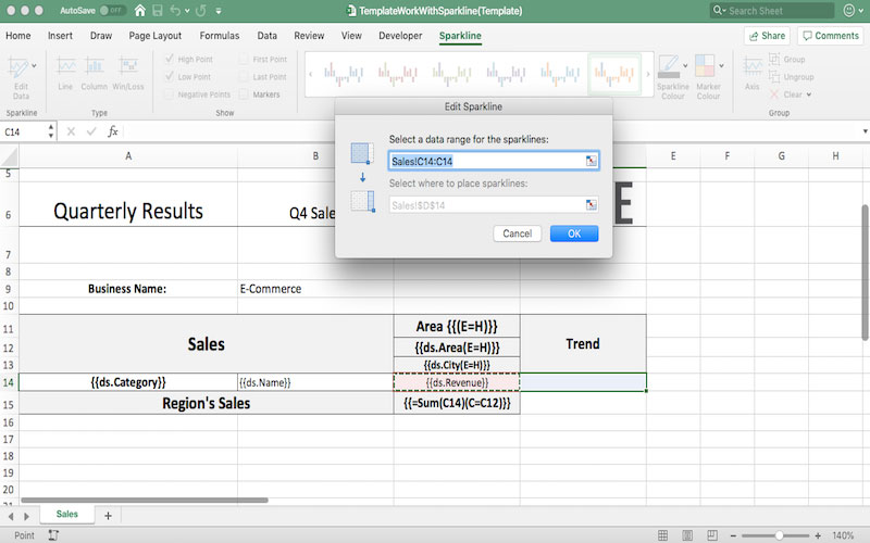 Expand Templates With Sparklines using GrapeCity Documents for Excel .NET v3.2