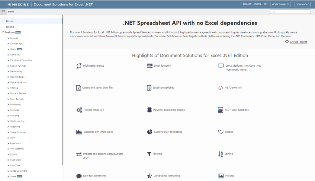 Online Demo Explorer of a .NET and JAVA EXCEL (.xlsx) API