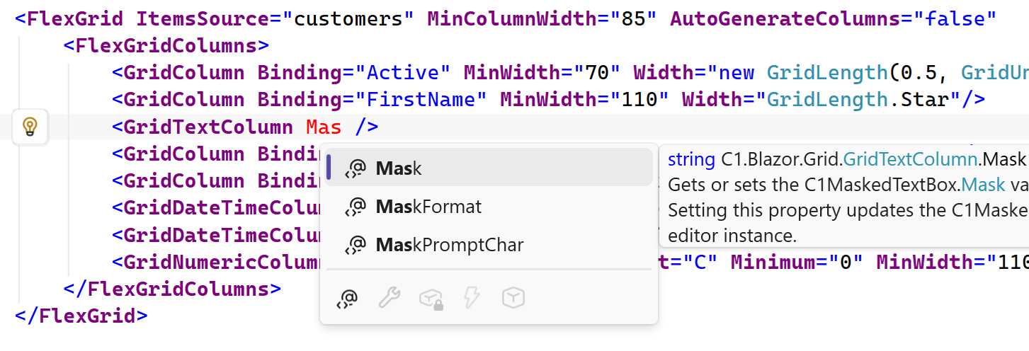 Blazor FlexGrid Text Masking