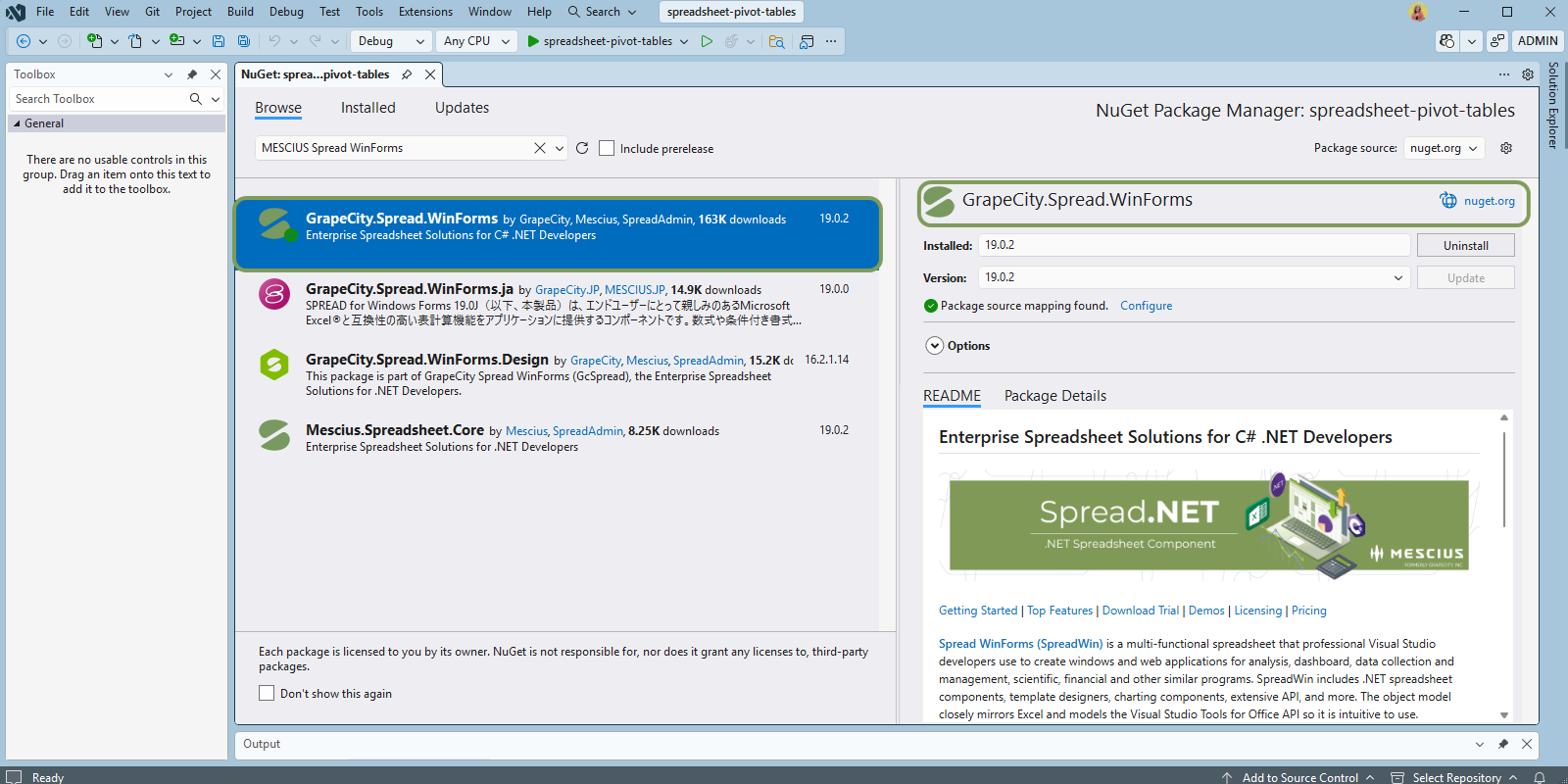 Install WinForms Spreadsheet Component from NuGet | Spread.NET