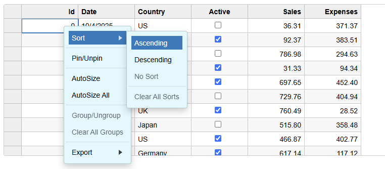 JavaScript Datagrid