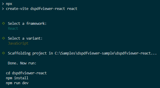 Vite project set up for the React Framework