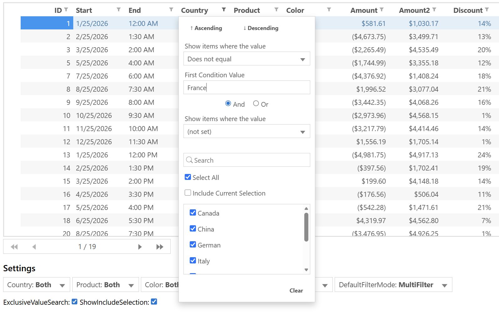 MVC FlexGrid Multifilter