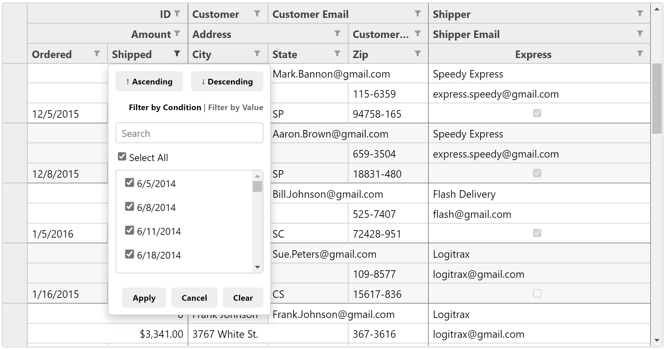 ASP.NET MVC Multi-Row Datagrid Filtering