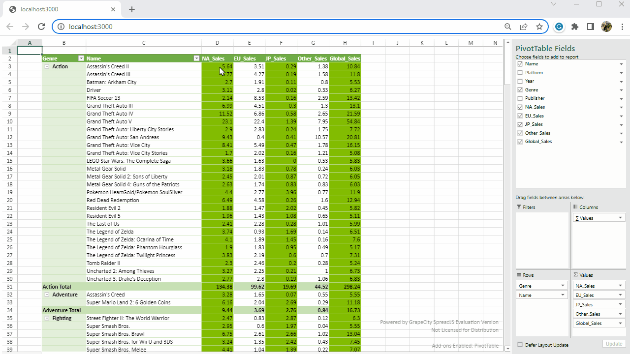 Pivot Table Value Settings