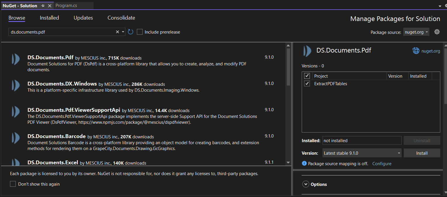 Install a .NET PDF API Library NuGet Package | Document Solutions for PDF .NET