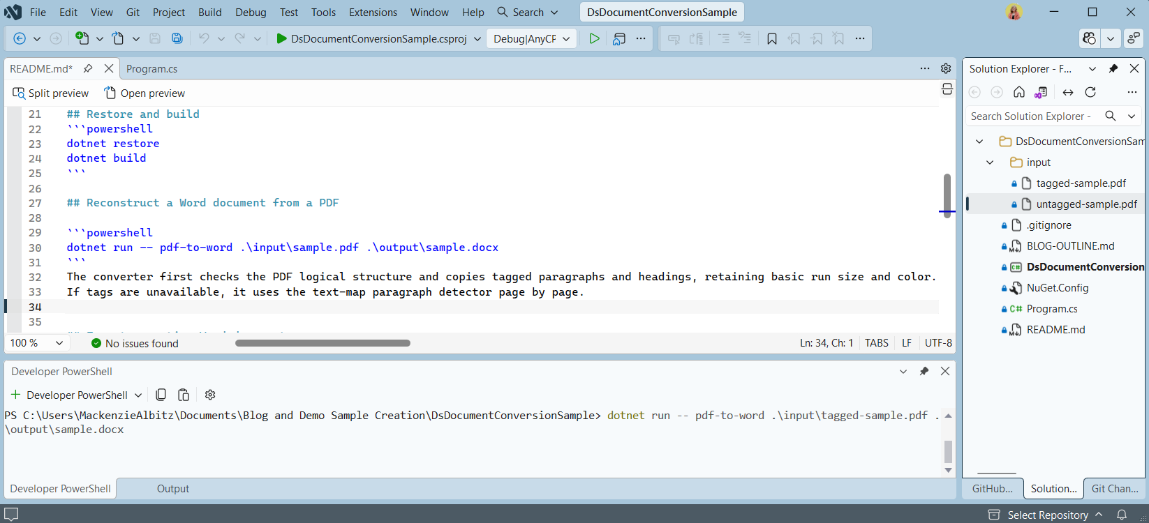 Run the PDF to Word Conversion .NET Sample Application