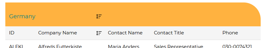 Output of rendered table with rounded corner from the container.