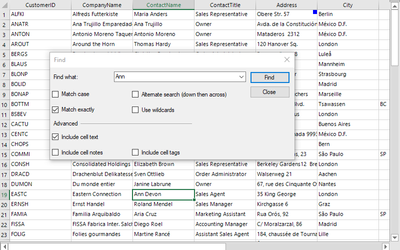 Advanced Search Options in .NET Spreadsheets