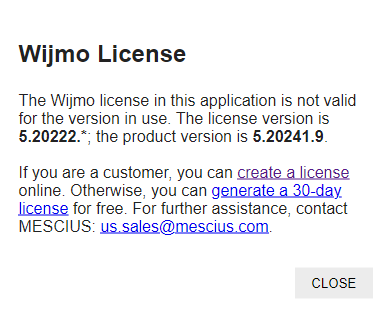 Wijmo License Nag Screen Screenshot