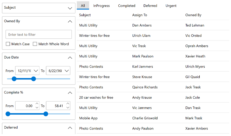 WPF DataGrid Filter Panel UI