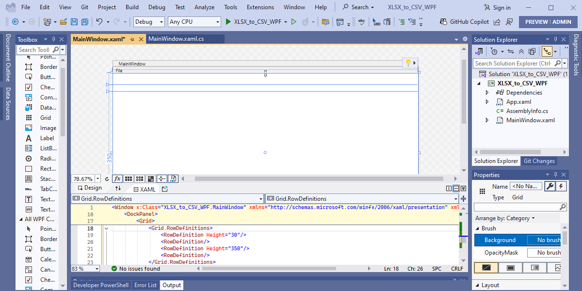 Split the WPF Grid for a Formula Bar and Spreadsheet Control