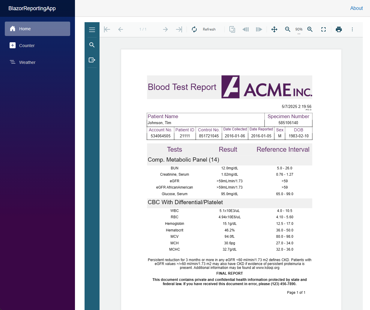 Blazor Reporting App