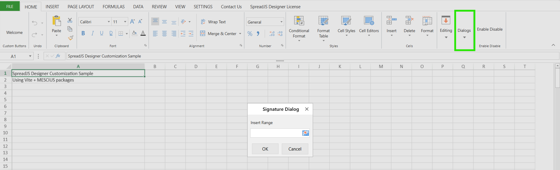 Add Custom Dialog to the JS Spreadsheet Designer Experience