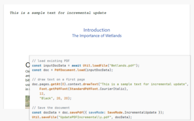 JavaScript PDF API library applies incremental updates to existing PDFs