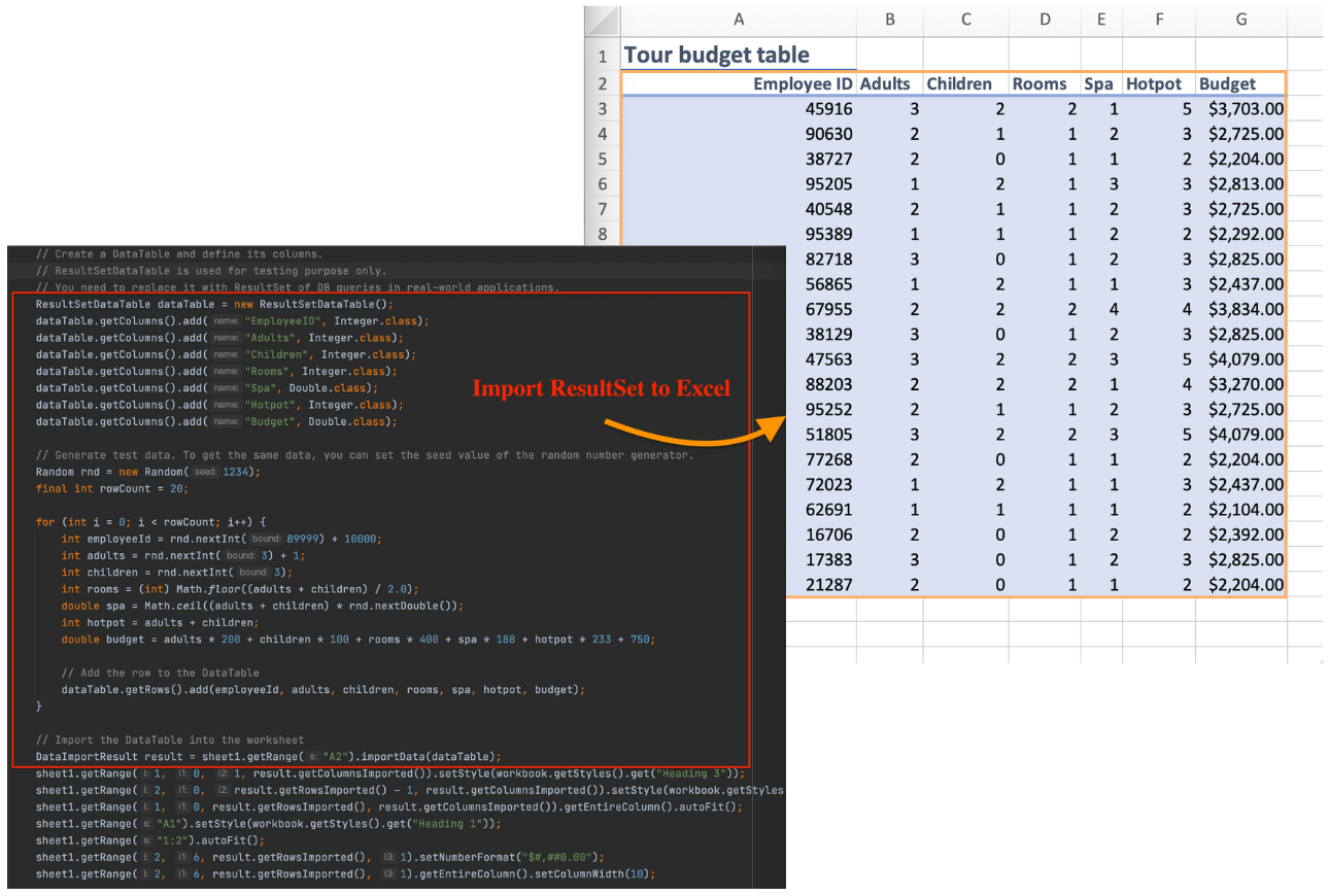 Import data from different data sources using Excel Java API