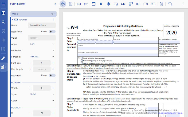 View, Edit, Fill, and Submit a PDF Form in Javascript-based GrapeCity Documents PDF Viewer