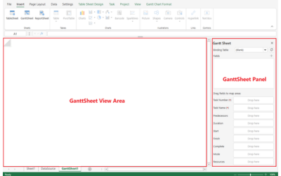 The SpreadJS Designer Component can visually create, configure, and bind interactive GanttSheet projects