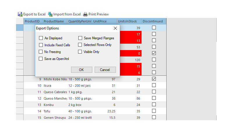 WinForms DataGrid Excel Export