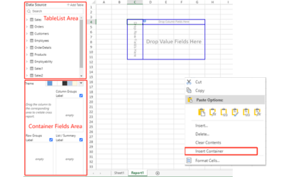  JavaScript Report Spreadsheet Container Designer UI