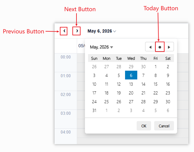 JavaScript Calendar Built-In Toolbar