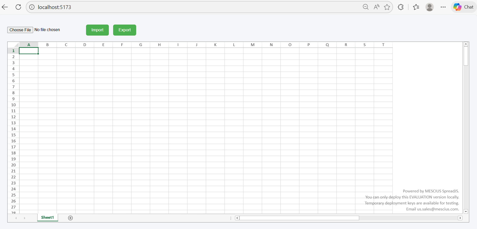 Initialize a JavaScript Spreadsheet Application