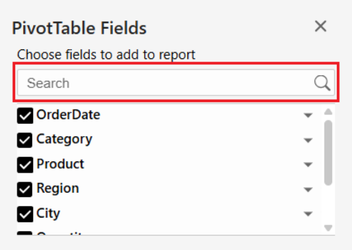 Search Box in JavaScript Pivot Table Panel